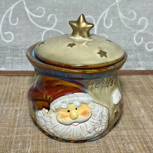 Adorable Santa Glazed Ceramic Christmas Sugar Bowl, Cotton Swab or Trinket Box